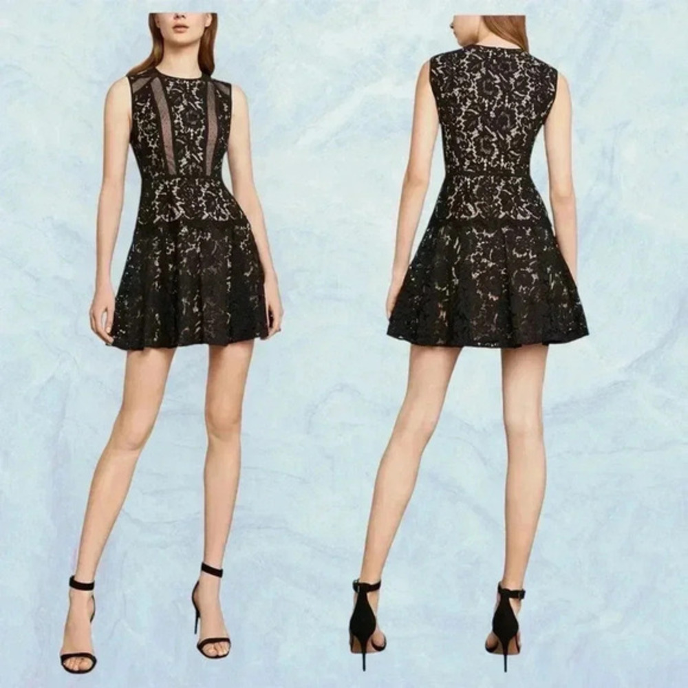 BCBGMAXAZRIA Veda Lace Cutout Dress Black Sleeveless Party Size 2